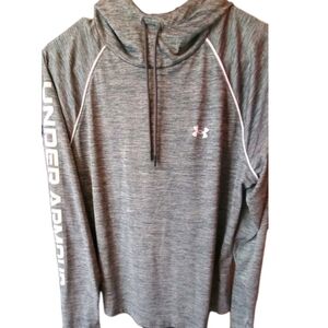 Under Armour Gray & White Pullover Hoodie Womens XL Loose 25.5" Length.  #0261
